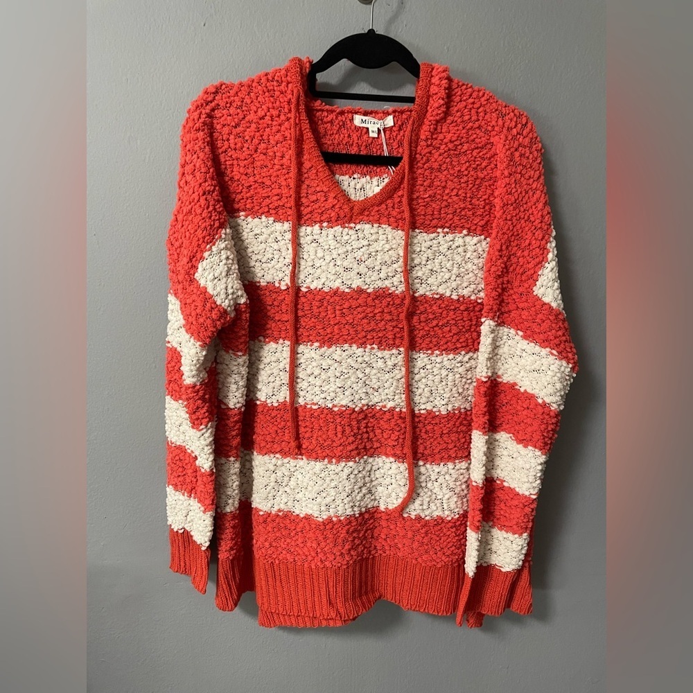 NWT Miracle Popcorn Chenille Colorblock Sweater Hoodie. Size M/L